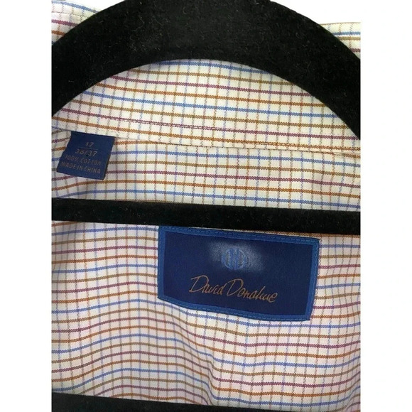 David Donahue Men's White Checked Long Sleeve Button Down Shirt Size 36/37 - Picture 6 of 6